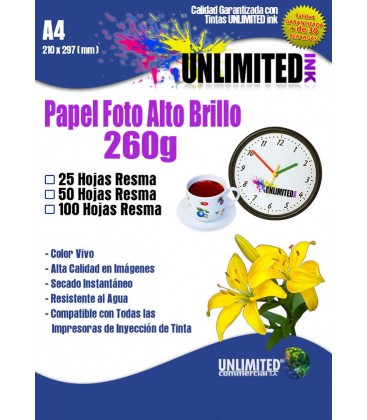 PAPEL FOTOGRÁFICO ALTO BRILLO CARTA
